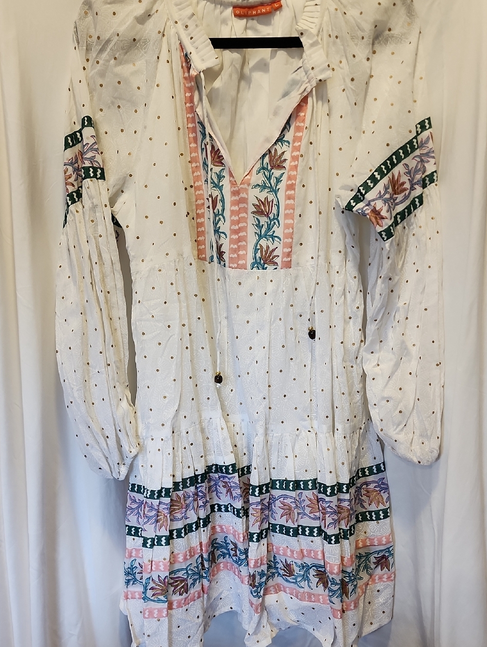 Oliphant L White Peasant Dress/ Blouse with Floral And Dot Detail